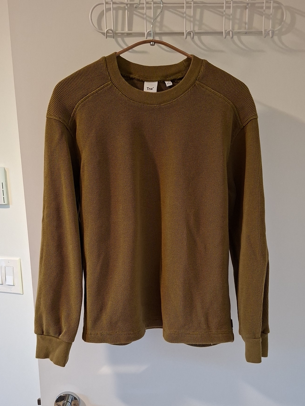 TNA Olive Green/Khaki Cozy "Bailey" 100% Cotton Waffle-knit Sweater (Size S)
